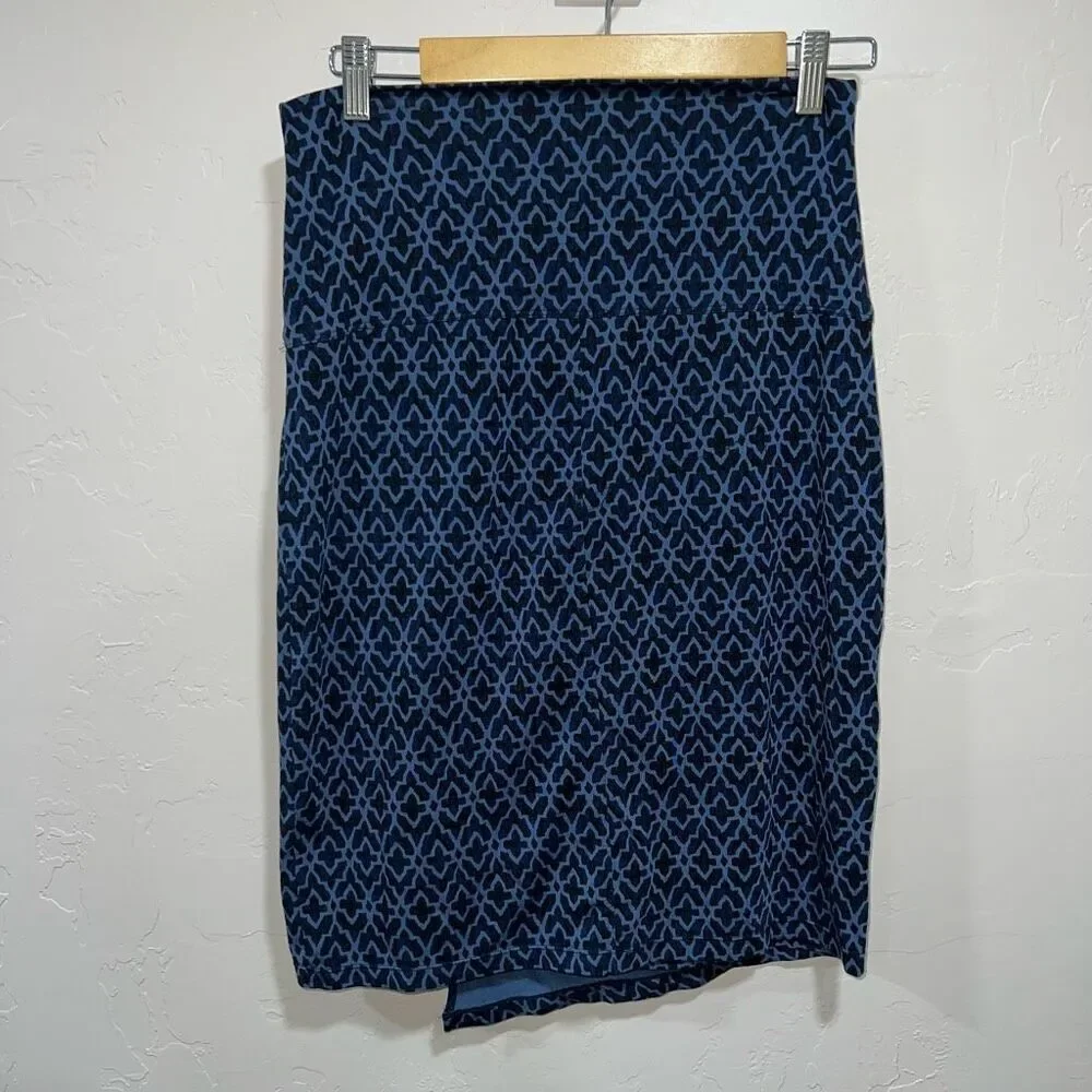Athleta Seaside Foldover Faux Wrap Skirt Navy Geo Print Size Small Navy Blue